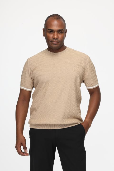 Regular Fit Knitted T-Shirt Beige