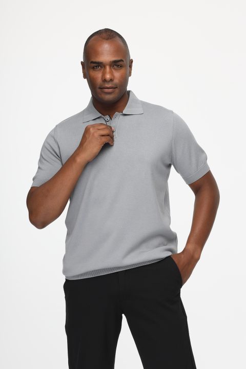 Polo Shirt Regular Fit Knitted Gray - Image 3