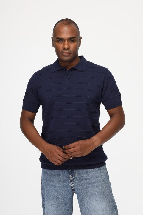 Polo Shirt Regular Fit Knitted Dark Blue