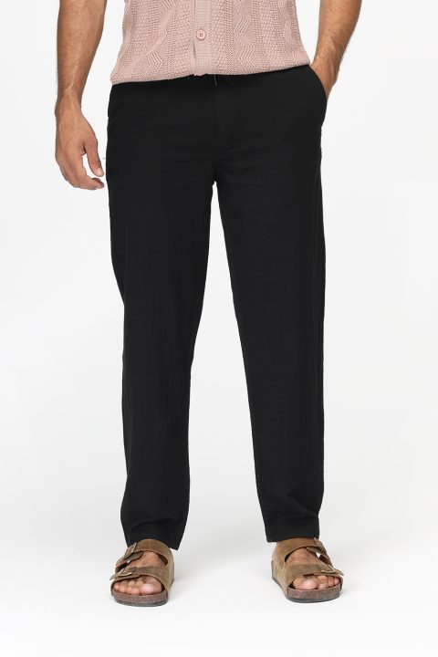 Regular Fit Cotton Linen Trousers Black