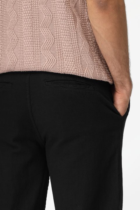 Regular Fit Cotton Linen Trousers Black - Image 4