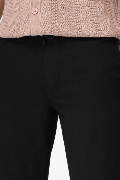 Regular Fit Cotton Linen Trousers Black - Image 5