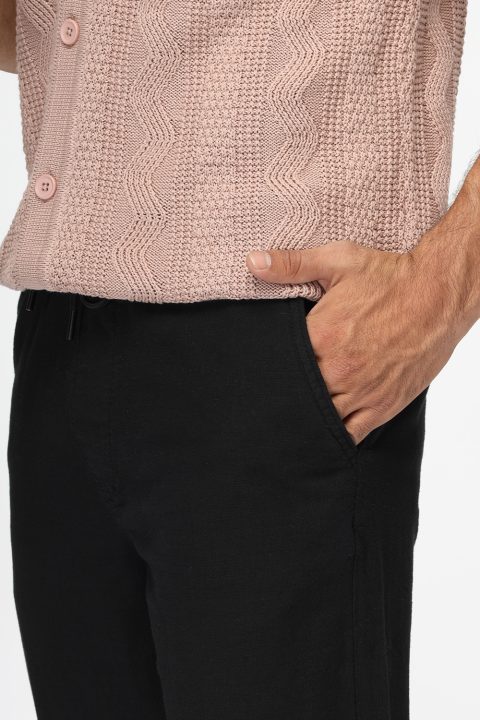 Regular Fit Cotton Linen Trousers Black - Image 6