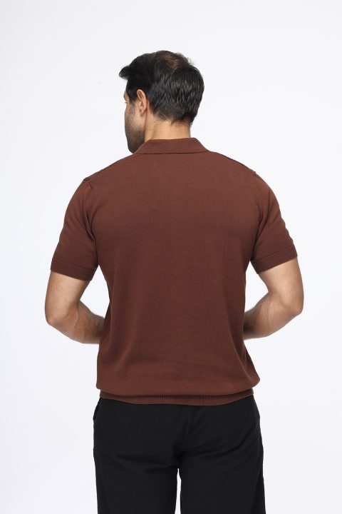 Polo Shirt Regular Fit Knitted Brown - Image 3