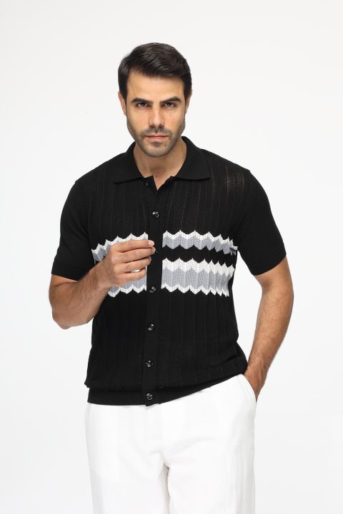 Polo Shirt Regular Fit Knitted Black