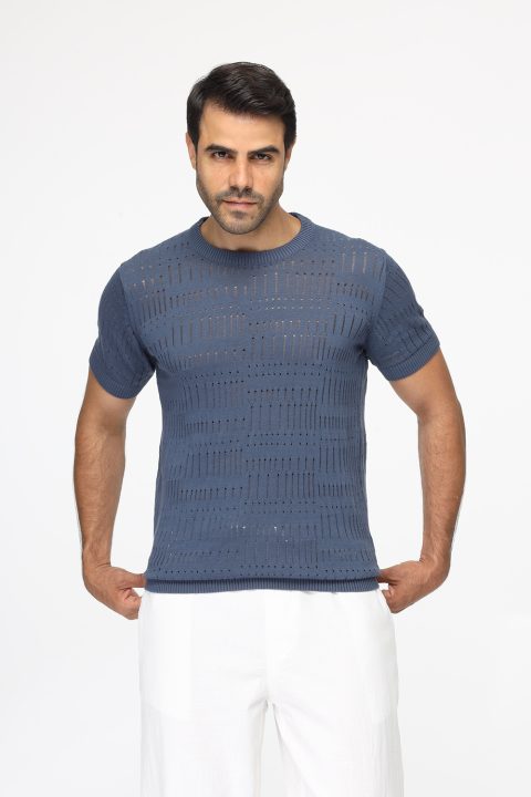 Regular Fit Knitted T-Shirt Blue
