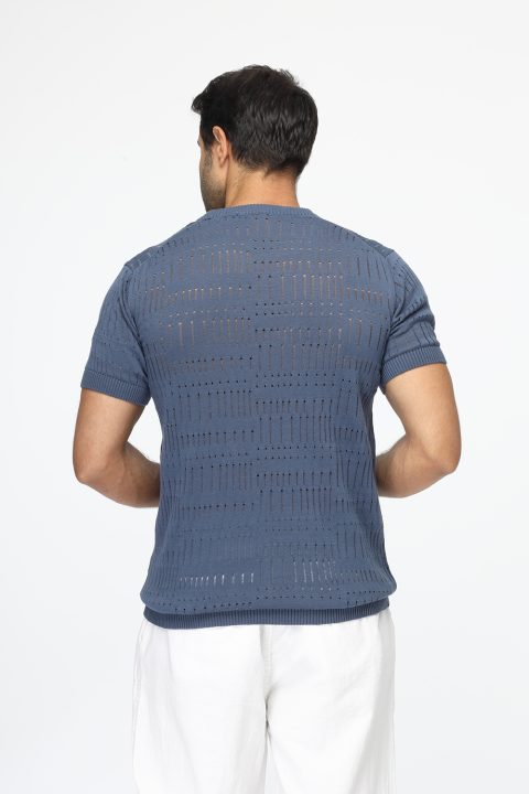 Regular Fit Knitted T-Shirt Blue - Image 3