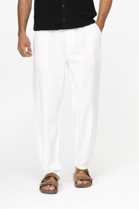 Regular Fit Cotton Linen Trousers Off White