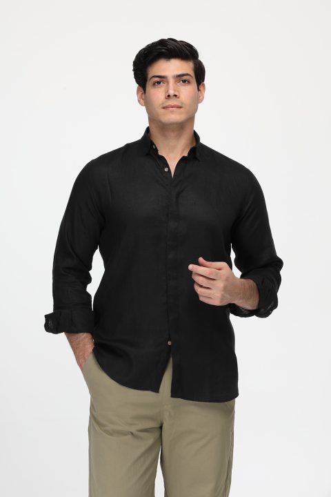 Regular Fit Linen Shirt Black