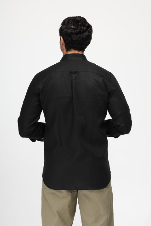 Regular Fit Linen Shirt Black - Image 4