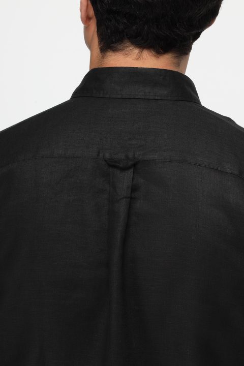 Regular Fit Linen Shirt Black - Image 5