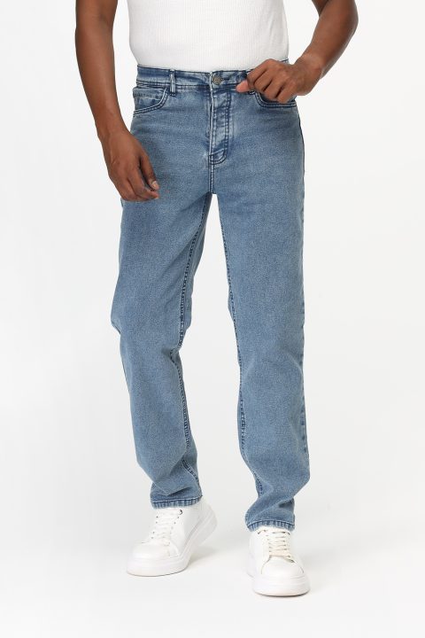 Slim Straight Fit Trousers Jeans Light Blue