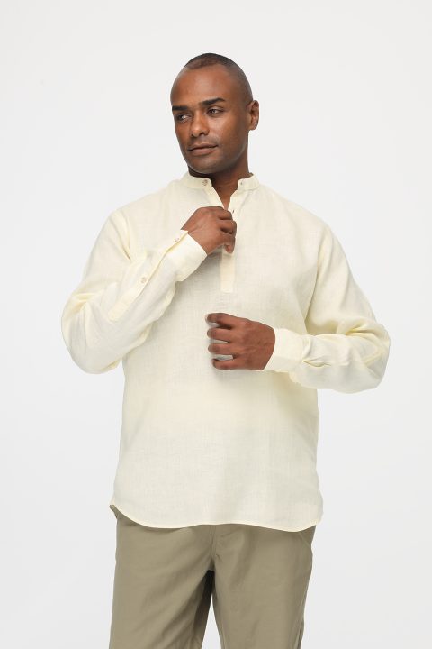 Regular Fit Linen Shirt Yellow - Image 3
