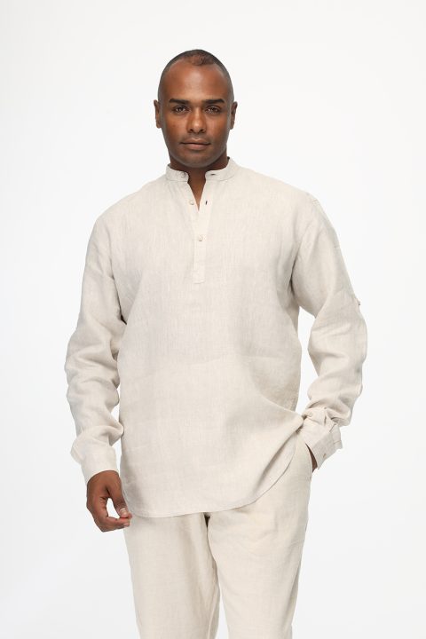 Regular Fit Linen Shirt Beige