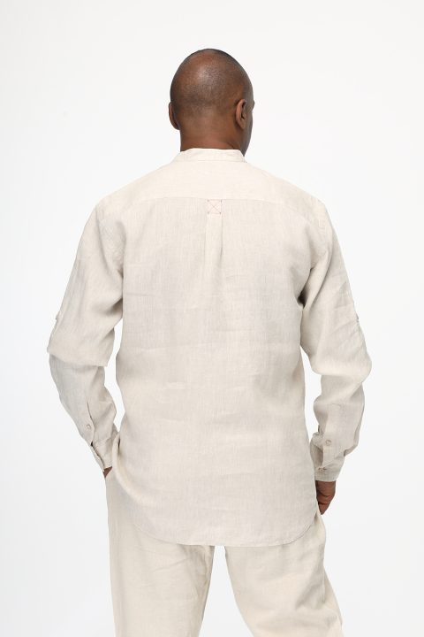 Regular Fit Linen Shirt Beige - Image 3