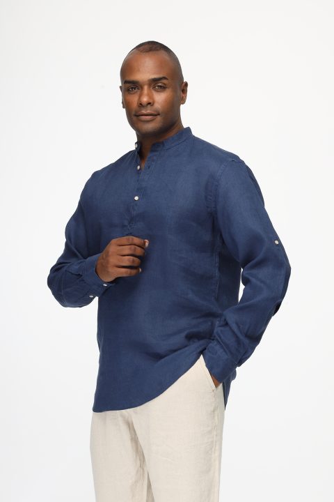 Regular Fit Linen Shirt Blue - Image 3