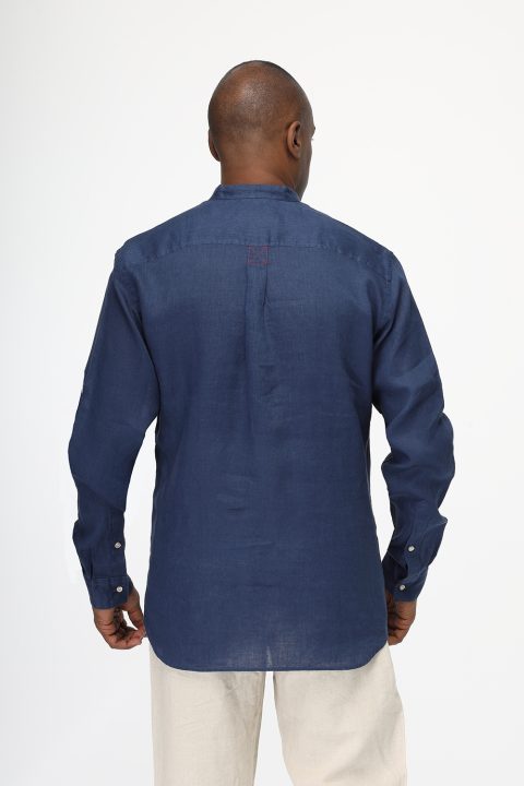 Regular Fit Linen Shirt Blue - Image 4
