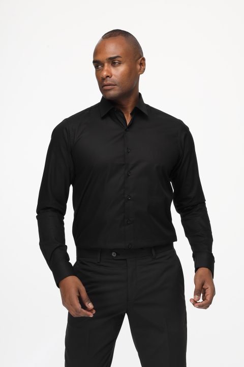 Classic Shirt Slim Fit 100% Cotton Black - Image 3