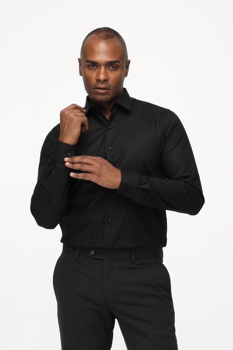 Classic Shirt Slim Fit 100% Cotton Black - Image 4