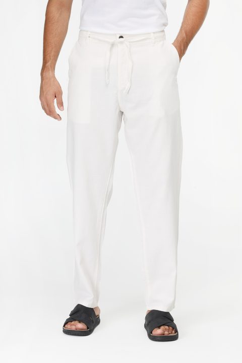 Regular Fit Cotton Linen Trousers Off White