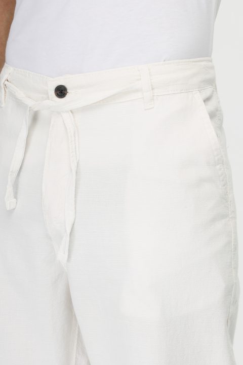 Regular Fit Cotton Linen Trousers Off White - Image 4