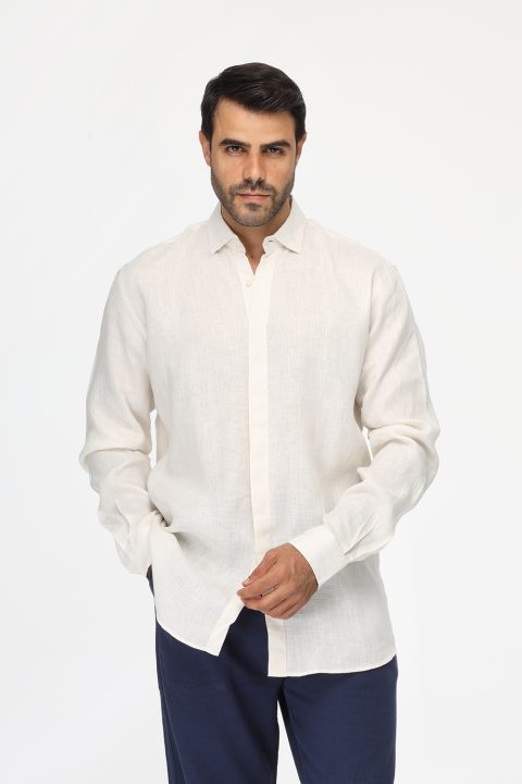 Regular Fit Linen Shirt Off White