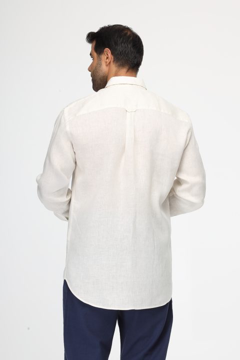 Regular Fit Linen Shirt Off White - Image 3