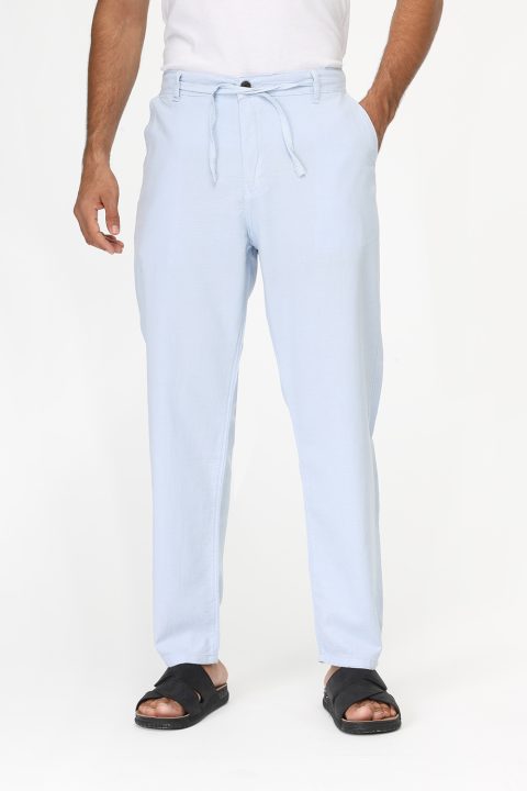 Regular Fit Cotton Linen Trousers Light Blue