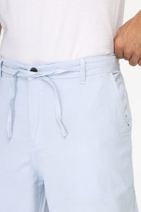 Regular Fit Cotton Linen Trousers Light Blue - Image 4