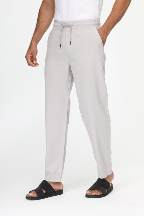 Regular Fit Cotton Linen Trousers Light Gray - Image 3