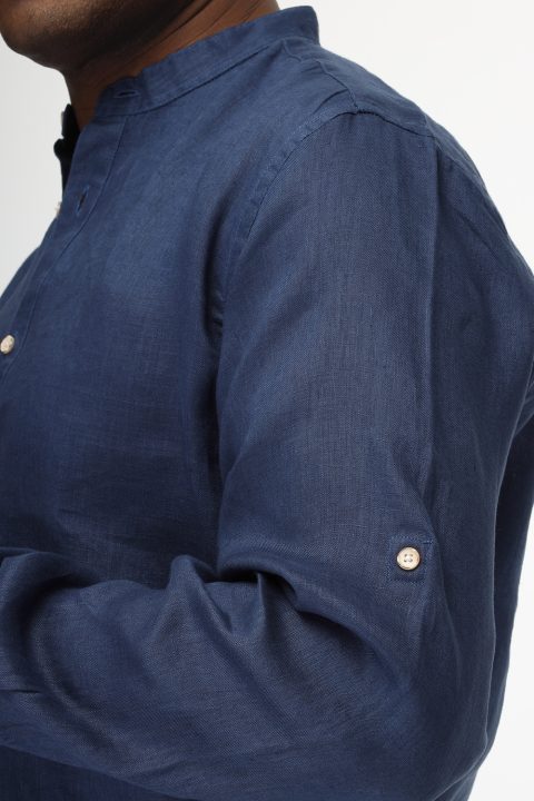 Regular Fit Linen Shirt Blue - Image 6