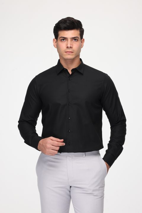 Slim Fit Shirt Oxford Black 100% Cotton