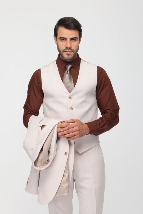 Slim Fit Suit Beige - Image 3