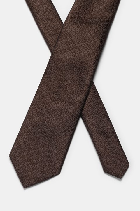 Jacquard Tie 7 cm Brown - Image 2