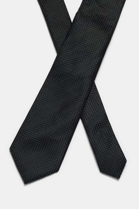 Jacquard Tie 7 cm Black - Image 2
